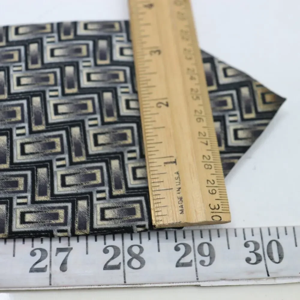 Vintage Pierre Cardin Tie Mens 60 in Silk Black White Gray Geo Stairs Wide